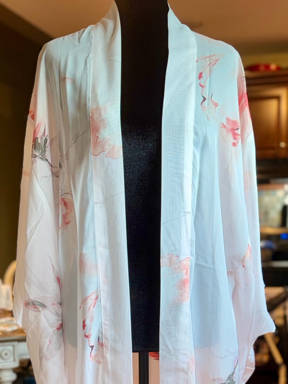 Floral Sheer White Kimono Cardigan - Lightweight Summer Cover-Up